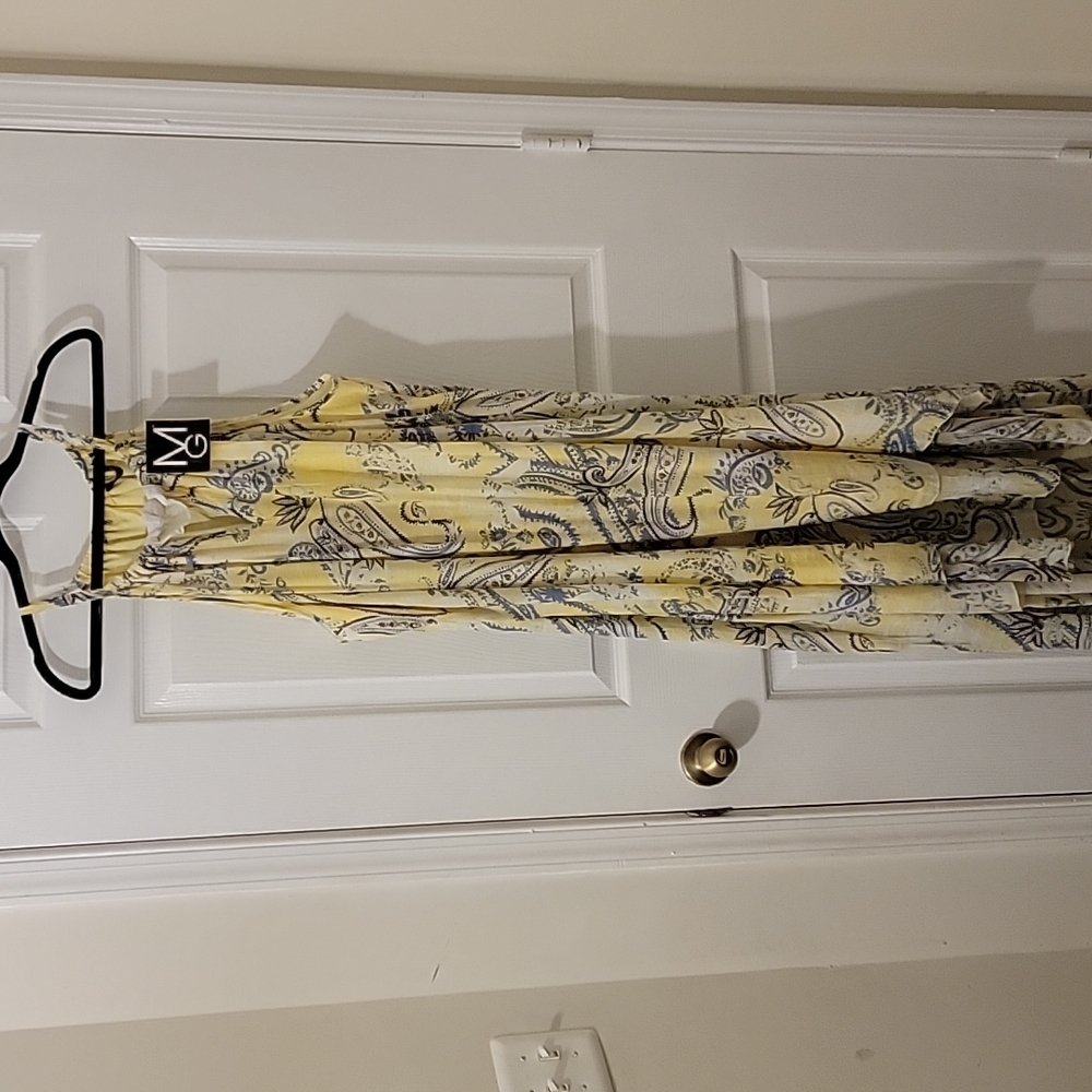 mlle gabrielle Yellow Blue Floral Dress Size 3X Floor Length